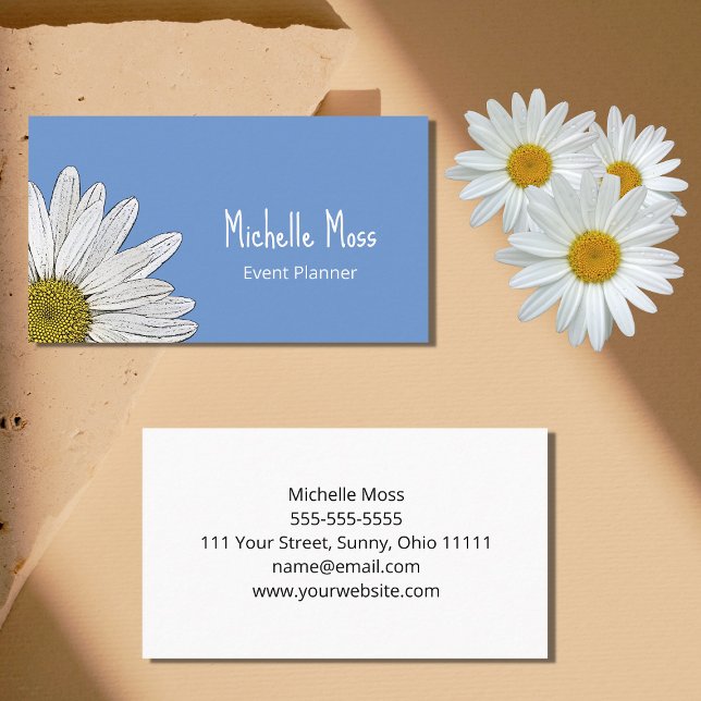 Simple Daisy Botanical Boho Blue  Business Card (Creator Uploaded)