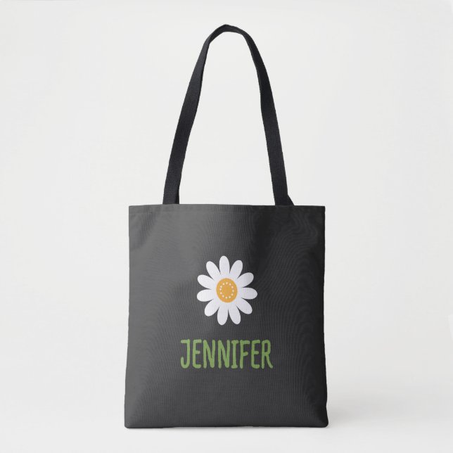 Simple Daisy Floral Monogram Tote Bag (Front)
