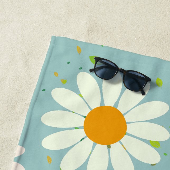 Simple Daisy Flowers Floral Pattern trendy Girly  Beach Towel (In Situ)