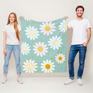 Simple Daisy Flowers Floral Pattern trendy Girly Fleece Blanket