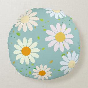Simple Daisy Flowers Floral Pattern trendy Girly Round Cushion