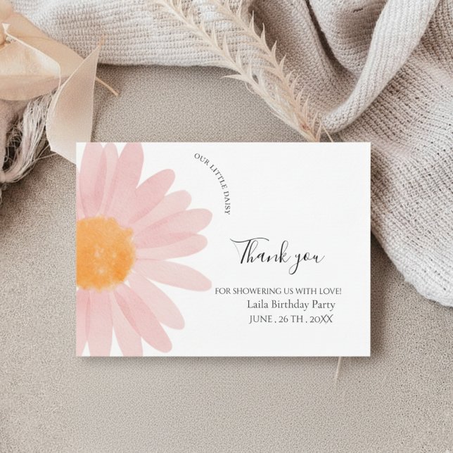 Simple Daisy One Floral 1st Birthday  Thank You Card (Creator Uploaded)