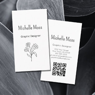 Simple Daisy QR code Boho Graphic Designer Business Card