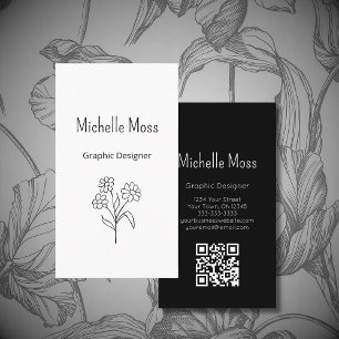 Simple Daisy QR code Floral Graphic Designer  Business Card