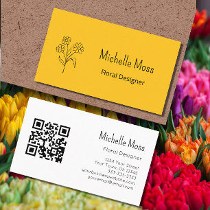  Simple Daisy QR code Gold Floral Designer   Business Card