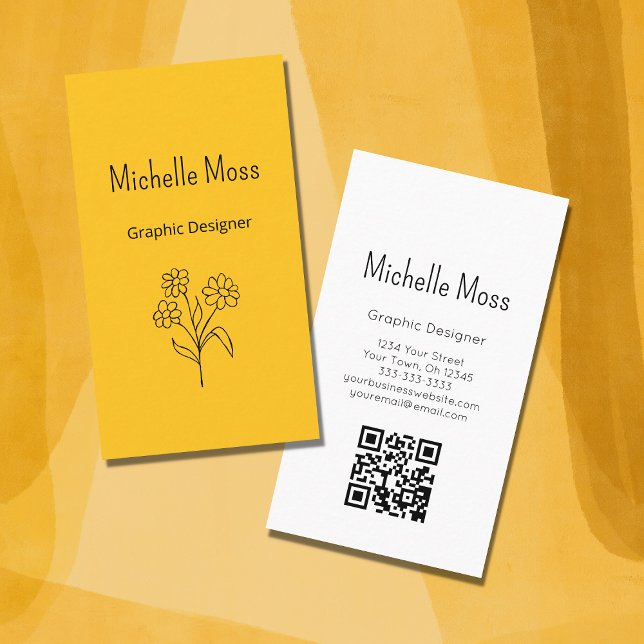 Simple Daisy QR code Gold Graphic Designer Business Card (Creator Uploaded)