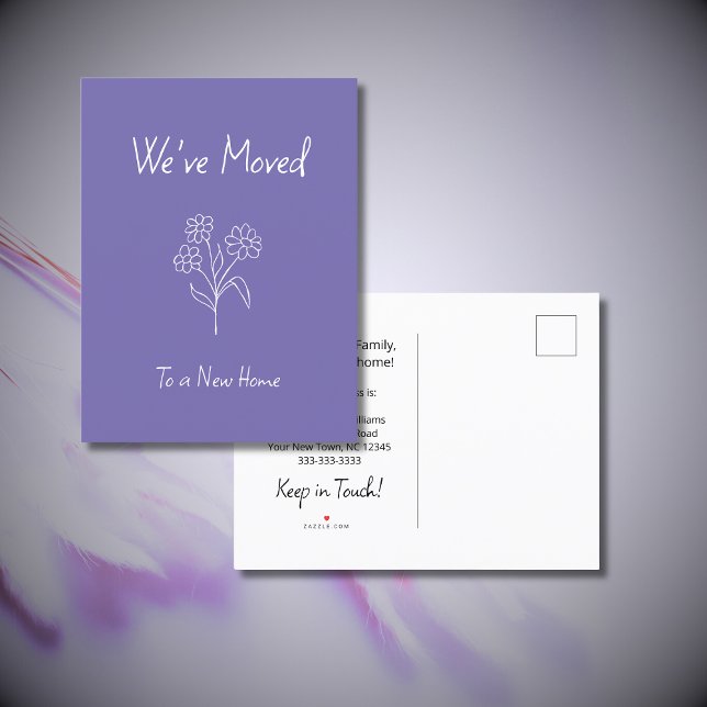Simple Daisy We've Moved Lavender Purple Announcement Postcard (Creator Uploaded)
