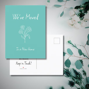 Simple Daisy We've Moved New Home Teal Green  Announcement Postcard