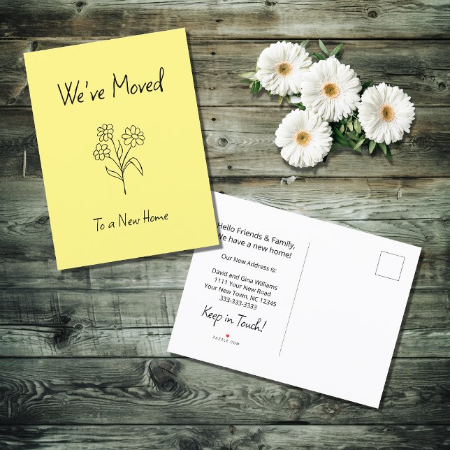 Simple Daisy We've Moved New Home Yellow Moving Announcement Postcard (Creator Uploaded)