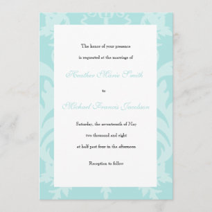 Simple Damask Robin's Egg Blue Wedding Invitation
