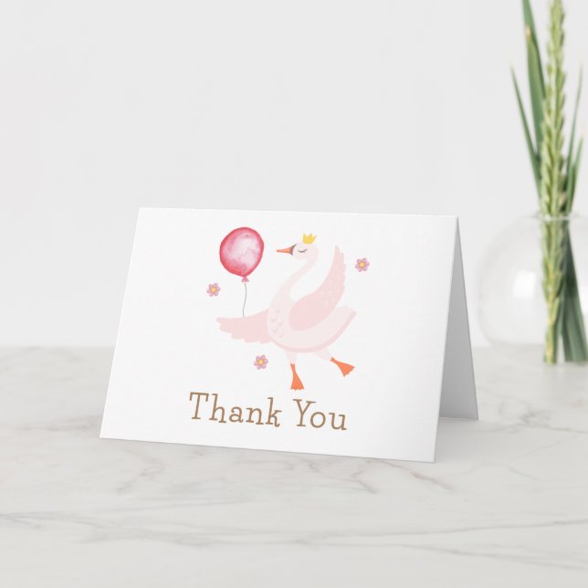 Simple Dancing Princess Swan Balloon Baby Shower  Thank You Card (Front)