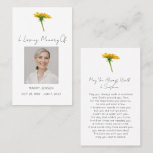 Simple Dandelion Photo Funeral Prayer Card