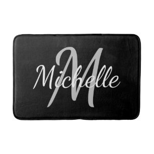Simple dark black Bold Typography & Name Monogram Bath Mat