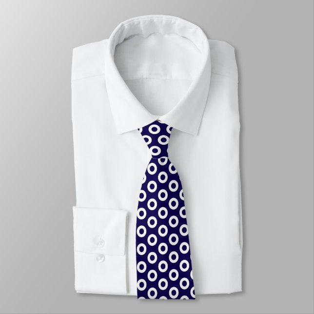Simple Dark Blue and White Circles Pattern Mens Tie (Tied)