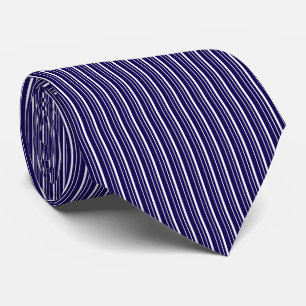 Simple Dark Blue and White Thin Vertical Stripes Tie