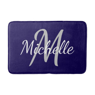 Simple dark blue Bold Typography & Name Monogram Bath Mat