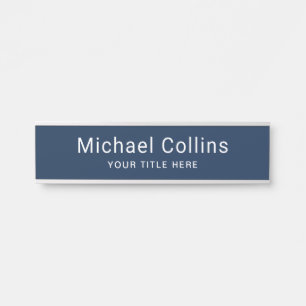 Simple dark blue name title template professional door sign