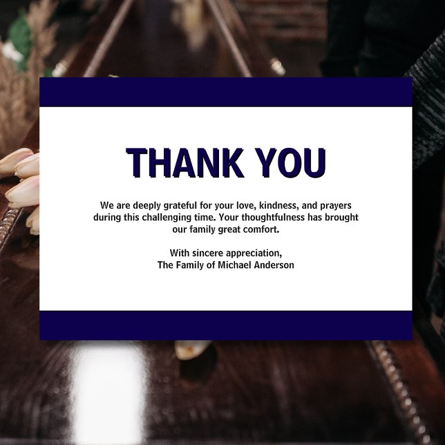 Simple Dark Blue Traditional Sympathy Funeral Thank You Card (Creator Uploaded)
