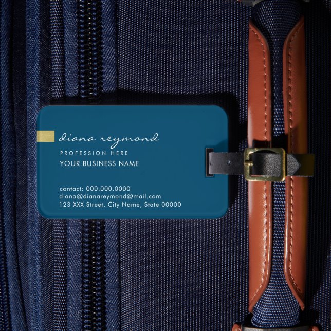 Simple Dark-Blue Traveller Info Luggage Tag (Front Insitu 4)