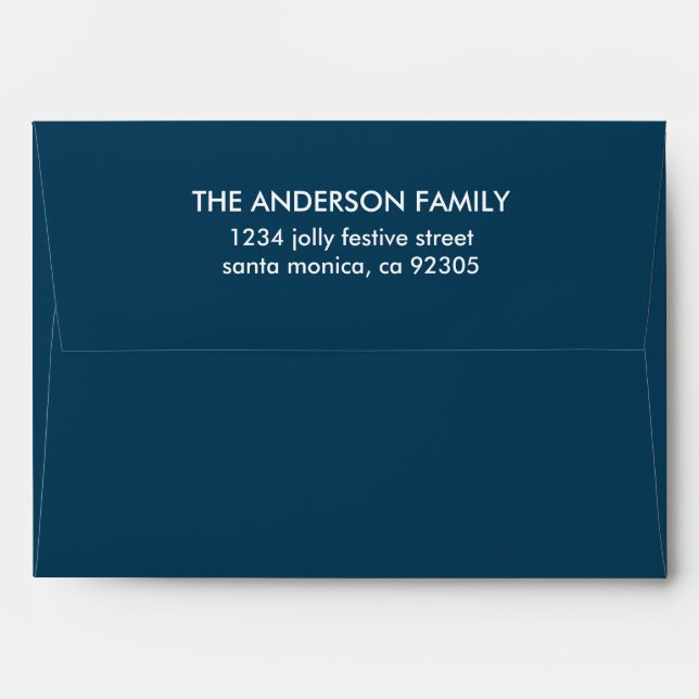 Simple Dark Blue White Flap Return Address Envelope (Back (Top Flap))
