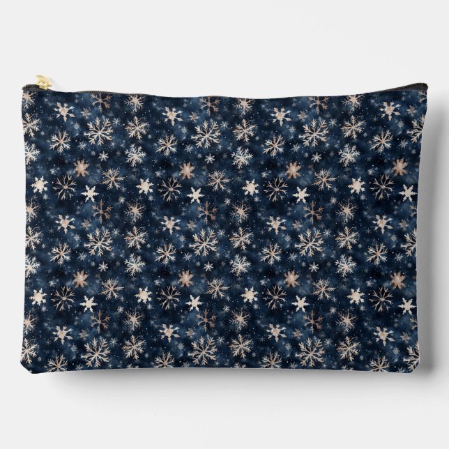 Simple Dark Blue with Snowflakes Accessory Pouch (Front)