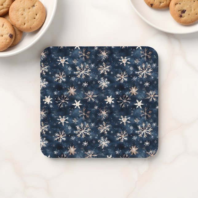 Simple Dark Blue with Snowflakes Coaster (Creator Uploaded)