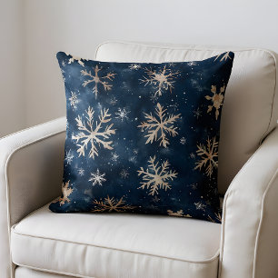Simple Dark Blue with Snowflakes Cushion