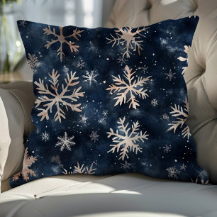 Simple Dark Blue with Snowflakes Cushion