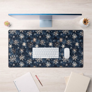 Simple Dark Blue with Snowflakes Desk Mat