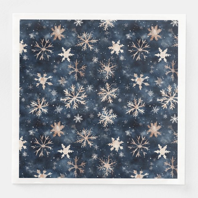 Simple Dark Blue with Snowflakes Napkin (Front)