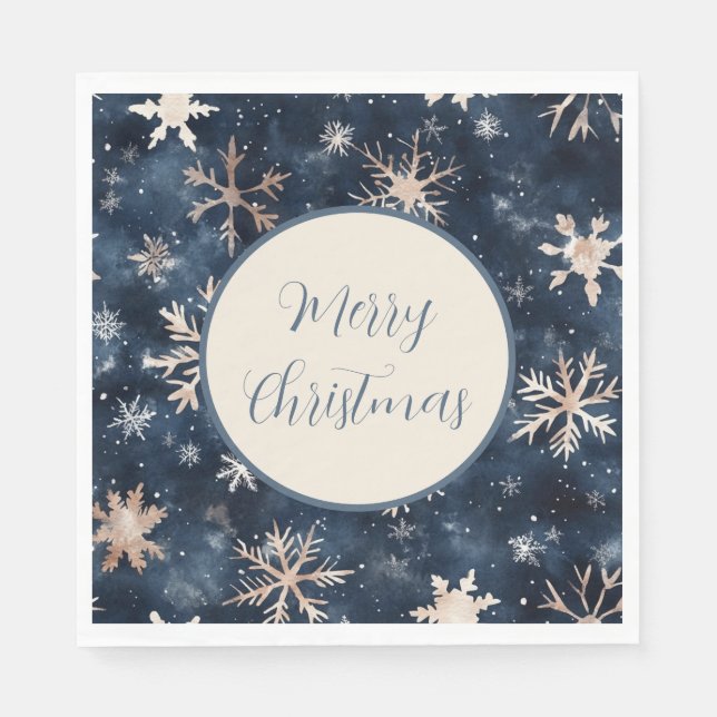 Simple Dark Blue with Snowflakes Napkin (Front)