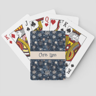 Simple Dark Blue with Snowflakes Playing Cards