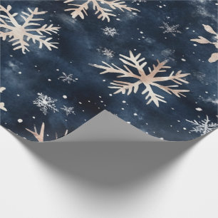Simple Dark Blue with Snowflakes Wrapping Paper