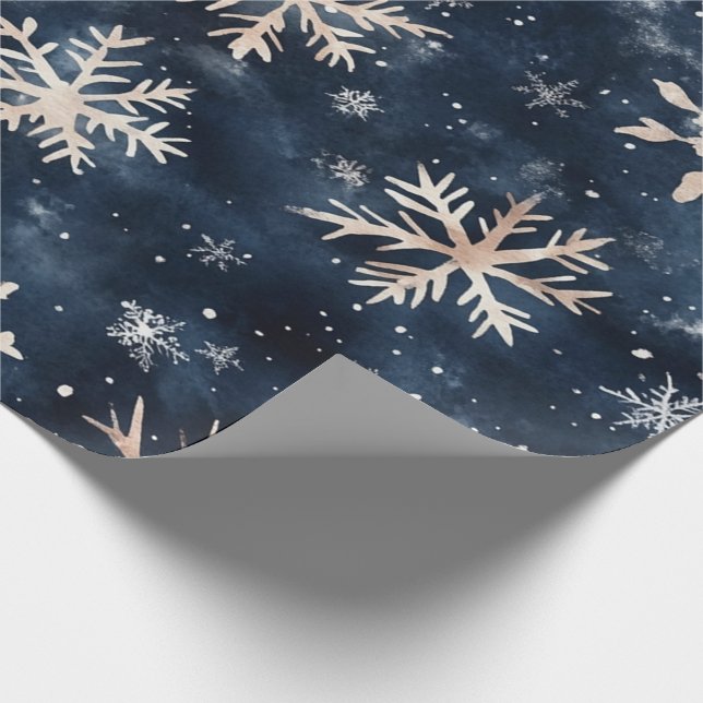 Simple Dark Blue with Snowflakes Wrapping Paper (Corner)