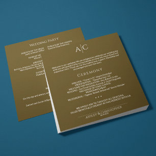 Simple Dark Bronze Monogram Wedding Ceremony Programme