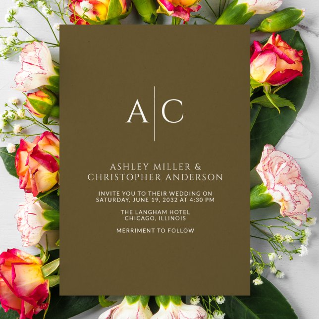 Simple Dark Bronze Monogram Wedding Invitation (Creator Uploaded)