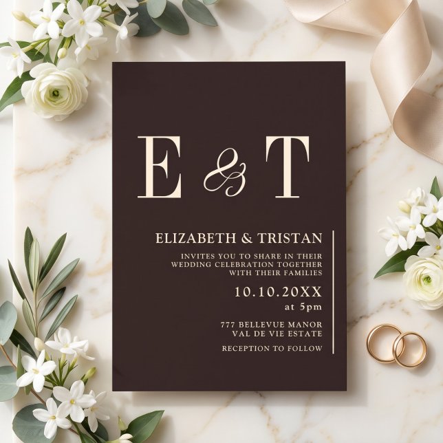Simple Dark Chocolate Brown Minimalist Wedding  Invitation (Creator Uploaded)