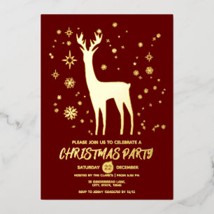 Simple Dark Festive Red and Gold Elegant Deer Xmas
