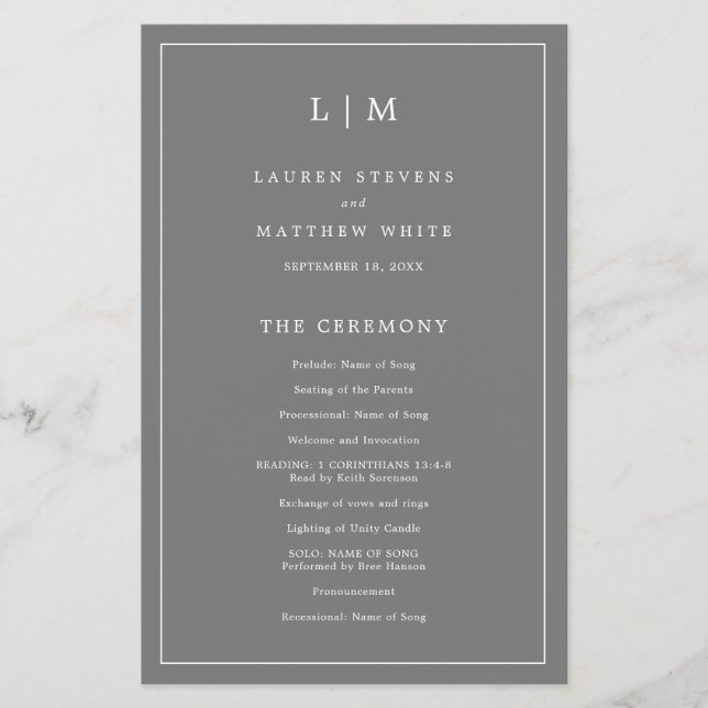 Simple Dark Gray Monogram Elegant Wedding Flyer (Front)