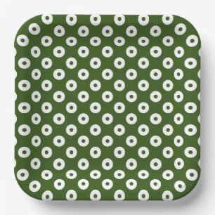 Simple Dark Green and White Polka-Dots Paper Plate