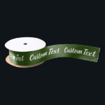 Simple Dark Green and White Script Text Template Satin Ribbon<br><div class="desc">A pattern of white display text is on this forest green ribbon. The text is an elegant white script. You can edit the text to show a name or another custom message.</div>
