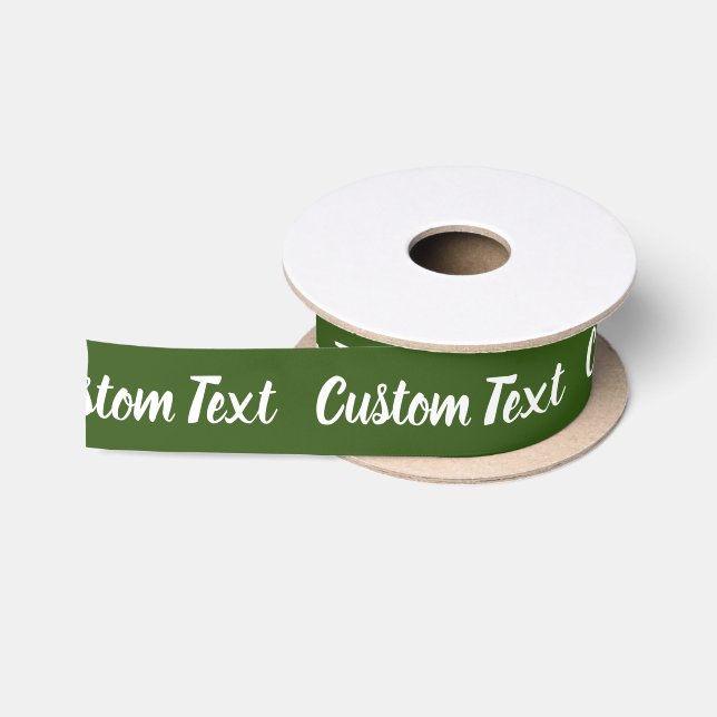 Simple Dark Green and White Script Text Template Satin Ribbon (Spool)