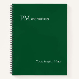 Simple Dark-Green Custom Name Notebook