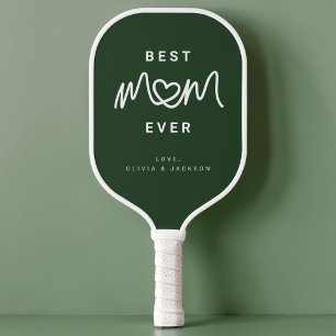Simple Dark Green Cute heart Script Best Mum Ever Pickleball Paddle