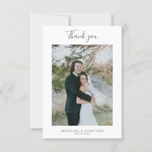 Simple Dark Green Elegant Script Photo Wedding Thank You Card