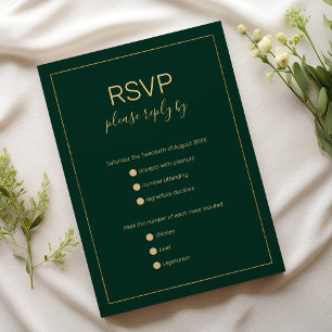 Simple dark green gold ampersand wedding RSVP Card