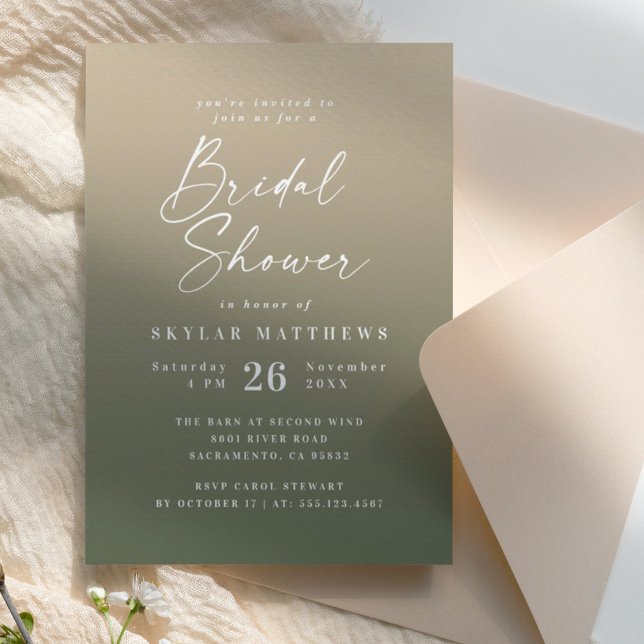 Simple Dark Green & Yellow Ombre Bridal Shower Invitation (Creator Uploaded)