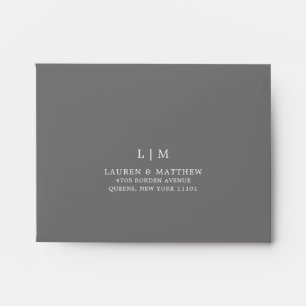Simple Dark Grey Monogram Elegant RSVP Wedding Envelope