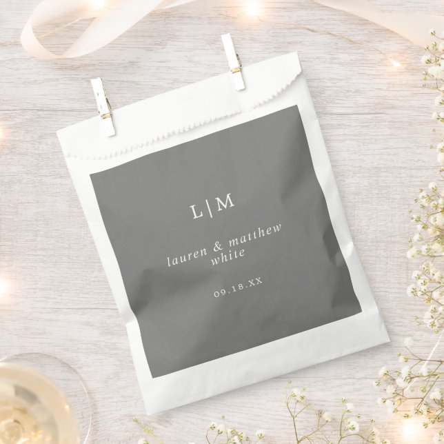 Simple Dark Grey Monogram Elegant Wedding Favour Bags (Clipped)