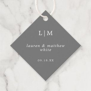 Simple Dark Grey Monogram Elegant Wedding Favour Tags